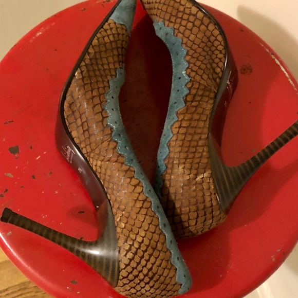 Luichiny Snake Print Brown and Blue Heels 7 1/2 - Picture 4 of 9